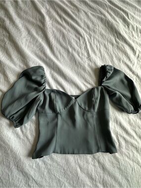Fred Sage Green Puff Sleeve Sweetheart Crop Top